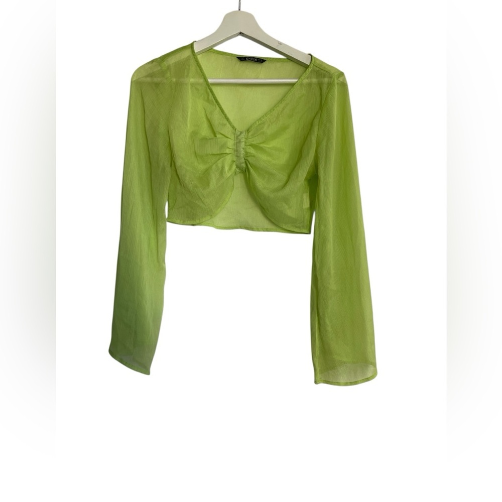 SHEIN Neon Green Sheer Crop Top Size XS